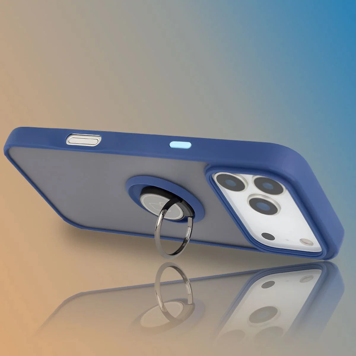 Handyhülle mit Fingergriff für iPhone 17 Pro Max, Bizon Case Hybrid Ring, getönt mit dunkelblauem Rahmen