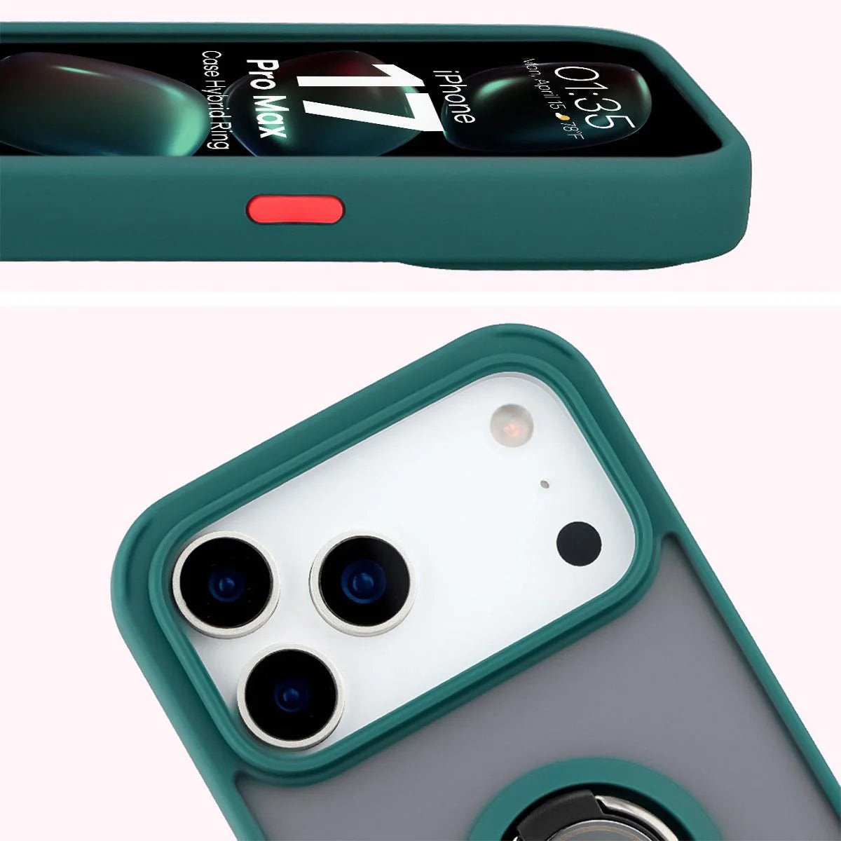 Handyhülle mit Fingergriff für iPhone 17 Pro Max, Bizon Case Hybrid Ring, getönt mit dunkelgrünem Rahmen