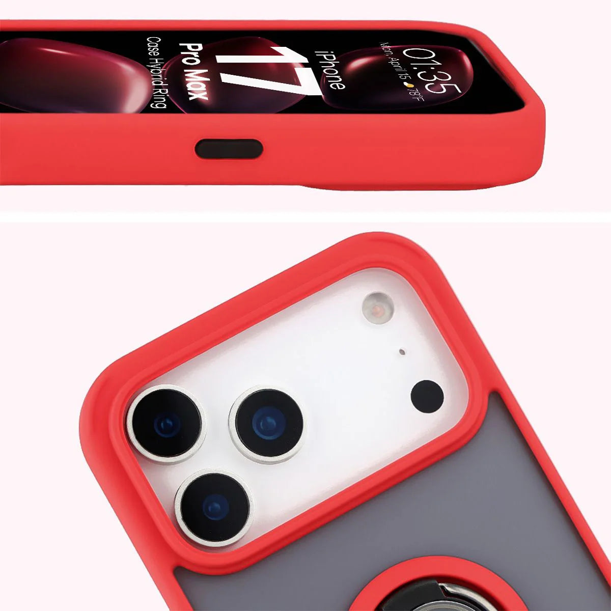 Handyhülle mit Fingergriff für iPhone 17 Pro Max, Bizon Case Hybrid Ring, getönt mit rotem Rahmen