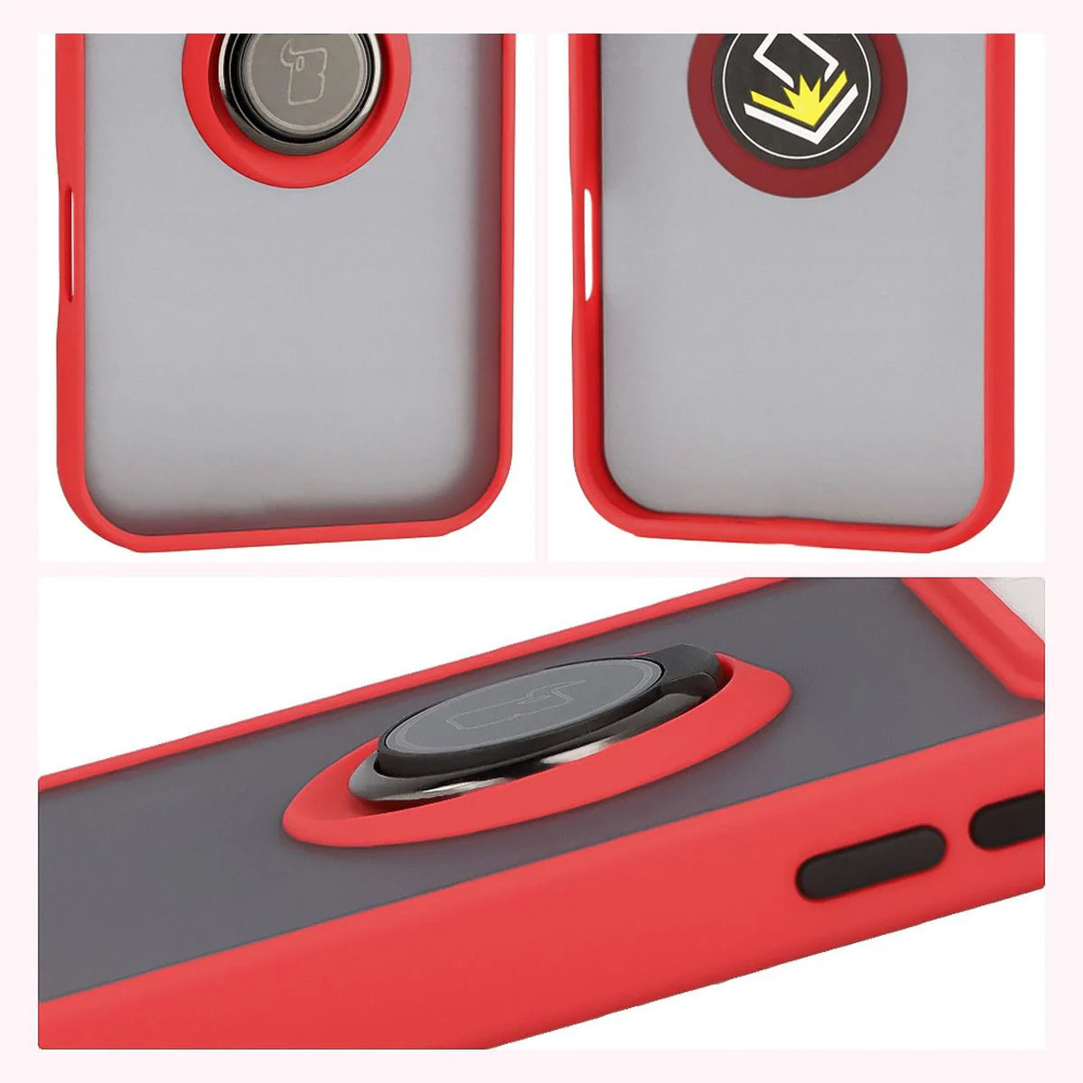 Handyhülle mit Fingergriff für iPhone 17 Pro Max, Bizon Case Hybrid Ring, getönt mit rotem Rahmen