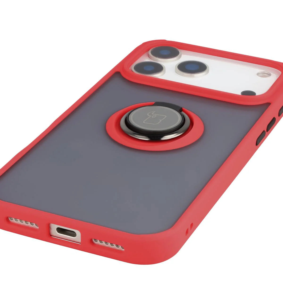 Handyhülle mit Fingergriff für iPhone 17 Pro Max, Bizon Case Hybrid Ring, getönt mit rotem Rahmen