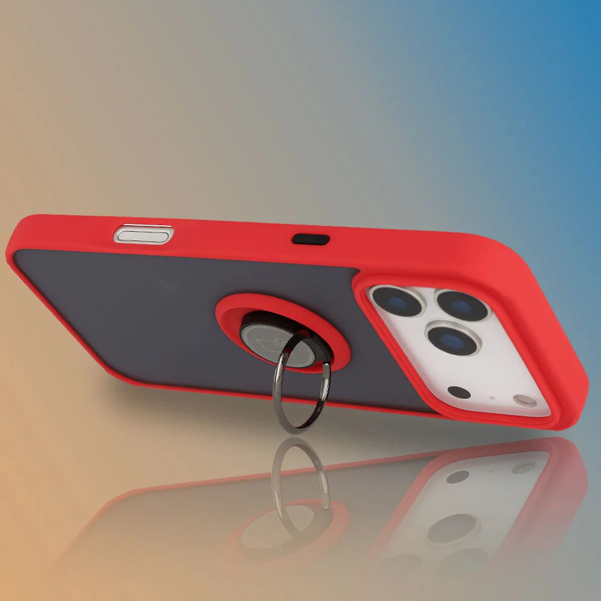 Handyhülle mit Fingergriff für iPhone 17 Pro Max, Bizon Case Hybrid Ring, getönt mit rotem Rahmen