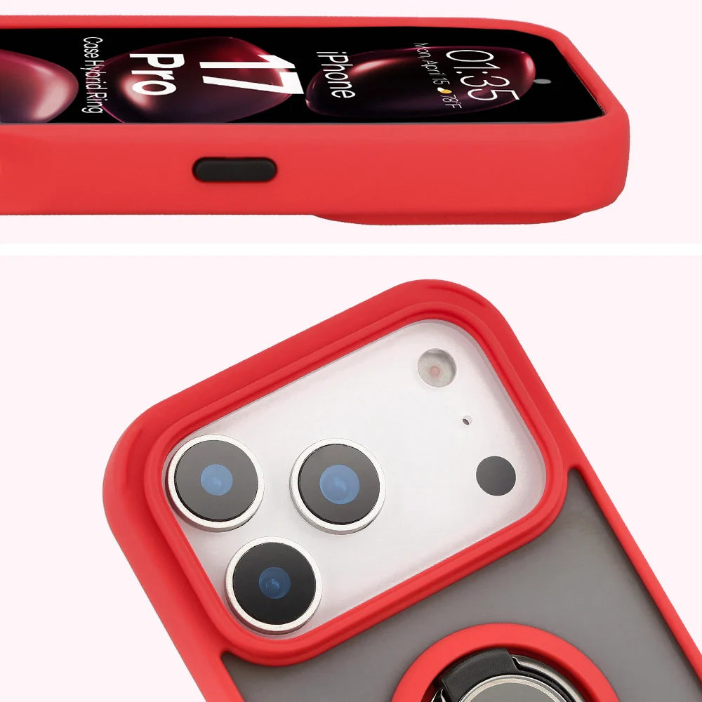 Handyhülle mit Fingergriff für iPhone 17 Pro, Bizon Case Hybrid Ring, getönt mit rotem Rahmen