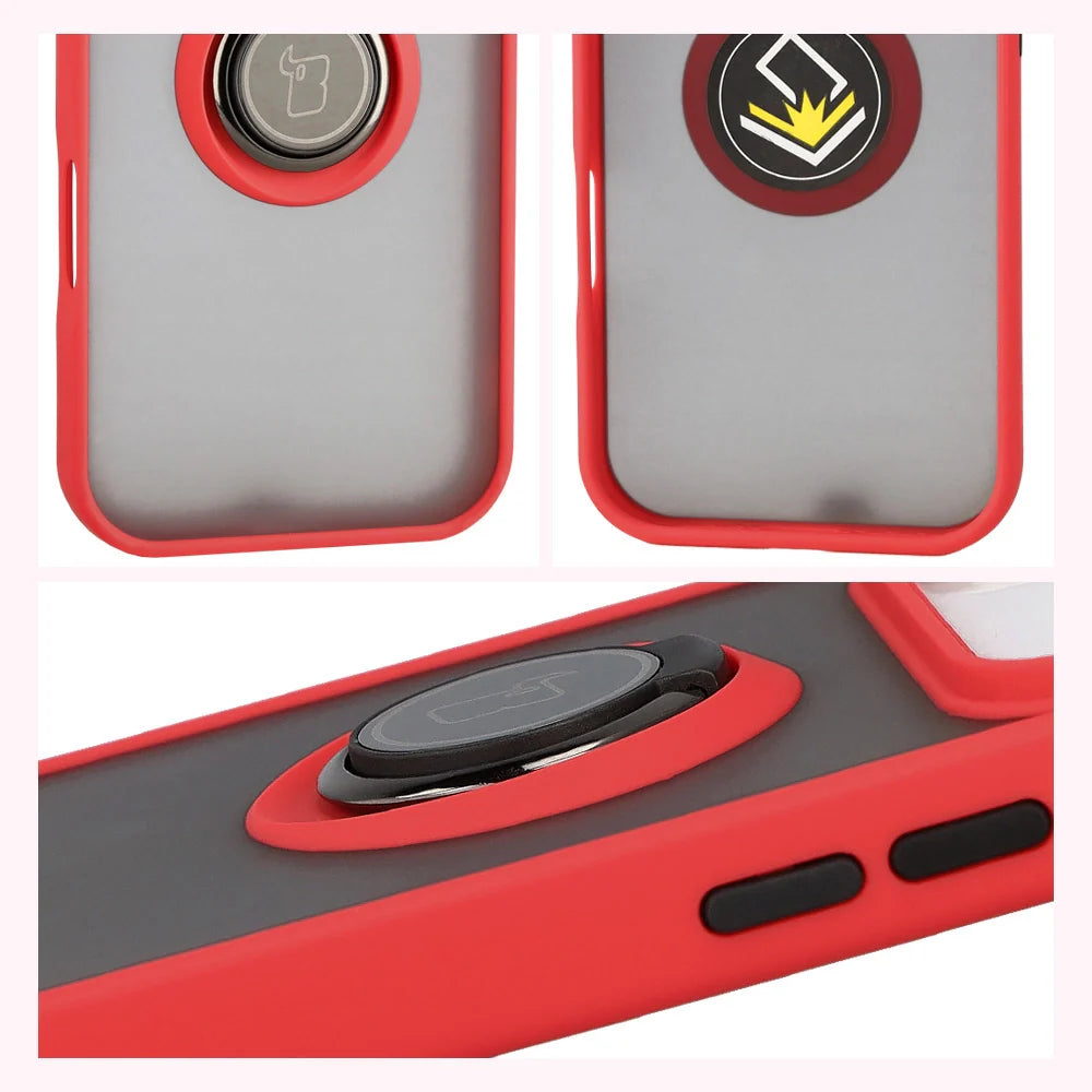 Handyhülle mit Fingergriff für iPhone 17 Pro, Bizon Case Hybrid Ring, getönt mit rotem Rahmen