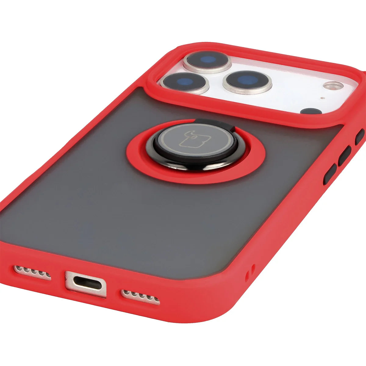 Handyhülle mit Fingergriff für iPhone 17 Pro, Bizon Case Hybrid Ring, getönt mit rotem Rahmen