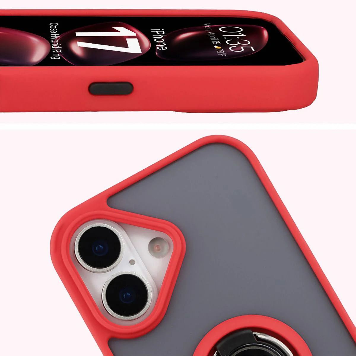 Handyhülle mit Fingergriff für iPhone 17, Bizon Case Hybrid Ring, getönt mit rotem Rahmen