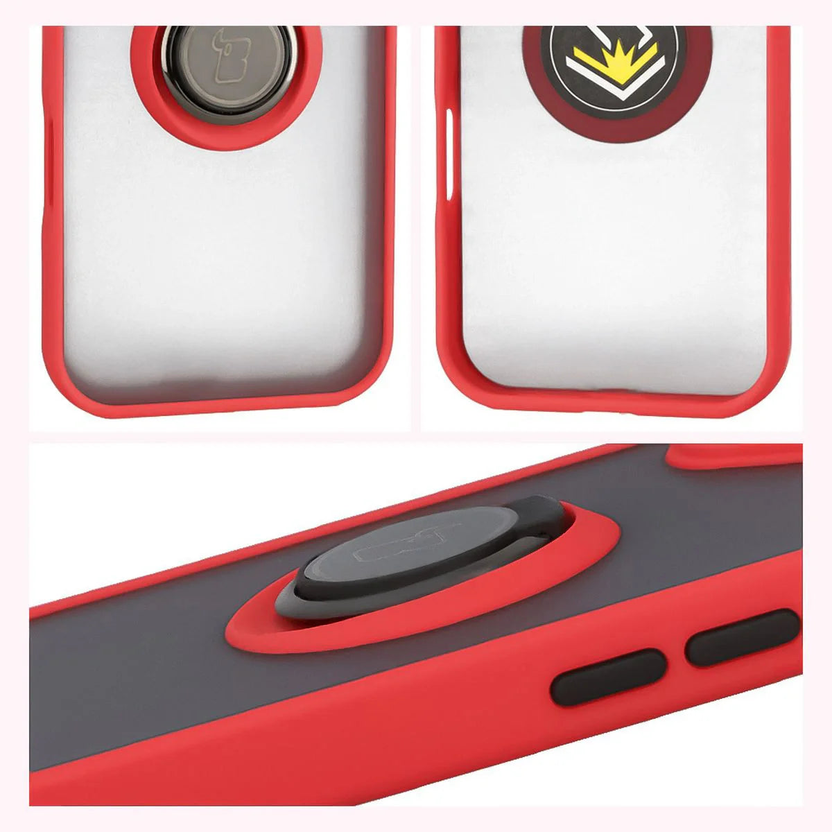 Handyhülle mit Fingergriff für iPhone 17, Bizon Case Hybrid Ring, getönt mit rotem Rahmen