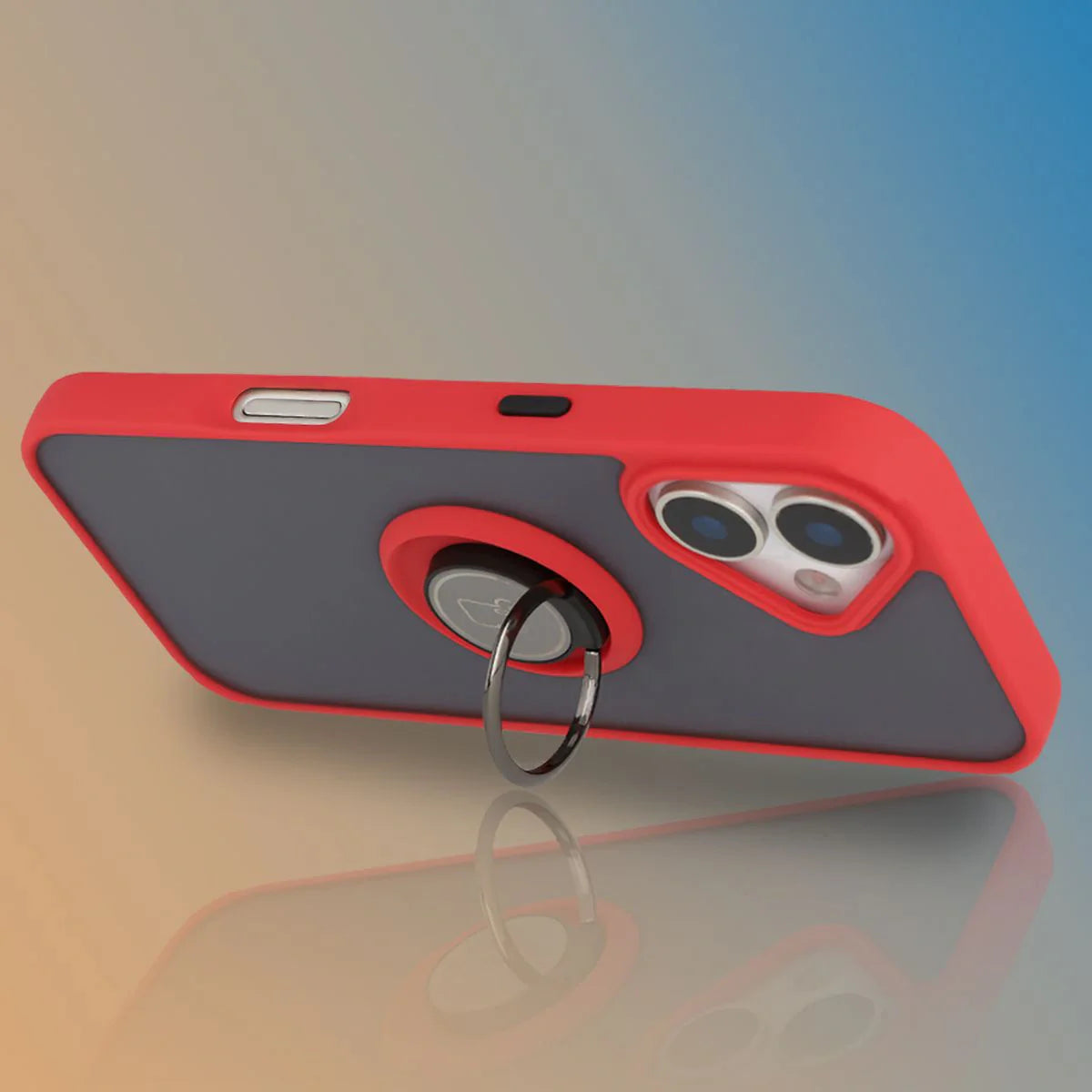 Handyhülle mit Fingergriff für iPhone 17, Bizon Case Hybrid Ring, getönt mit rotem Rahmen