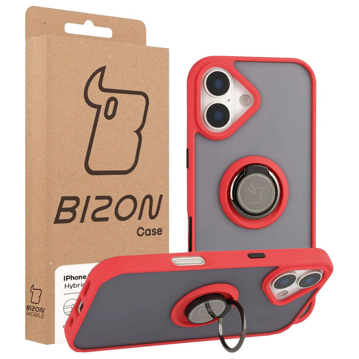 Handyhülle mit Fingergriff für iPhone 17, Bizon Case Hybrid Ring, getönt mit rotem Rahmen