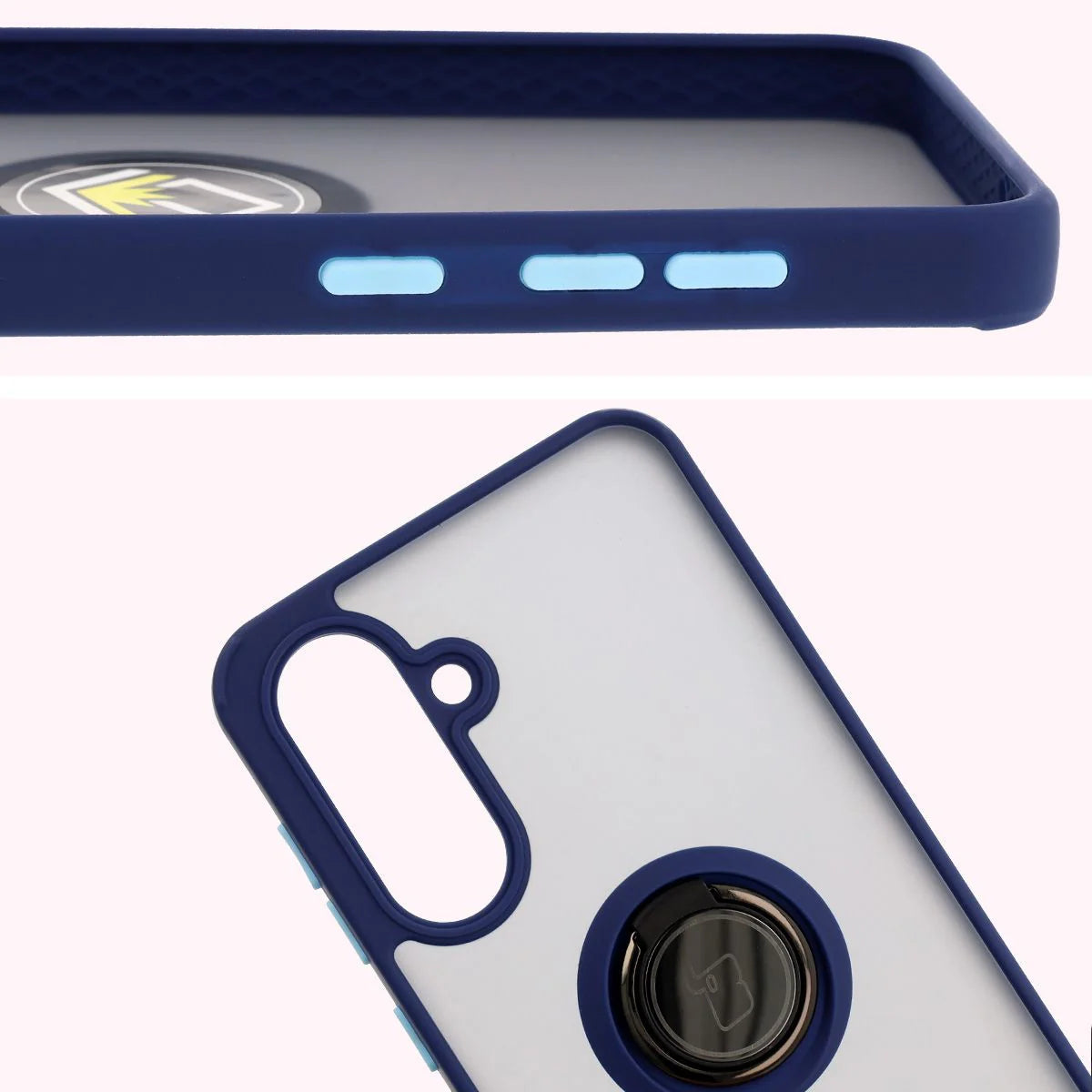 Handyhülle mit Fingergriff für Galaxy A36 5G, Bizon Case Hybrid Ring, getönt mit dunkelblauem Rahmen