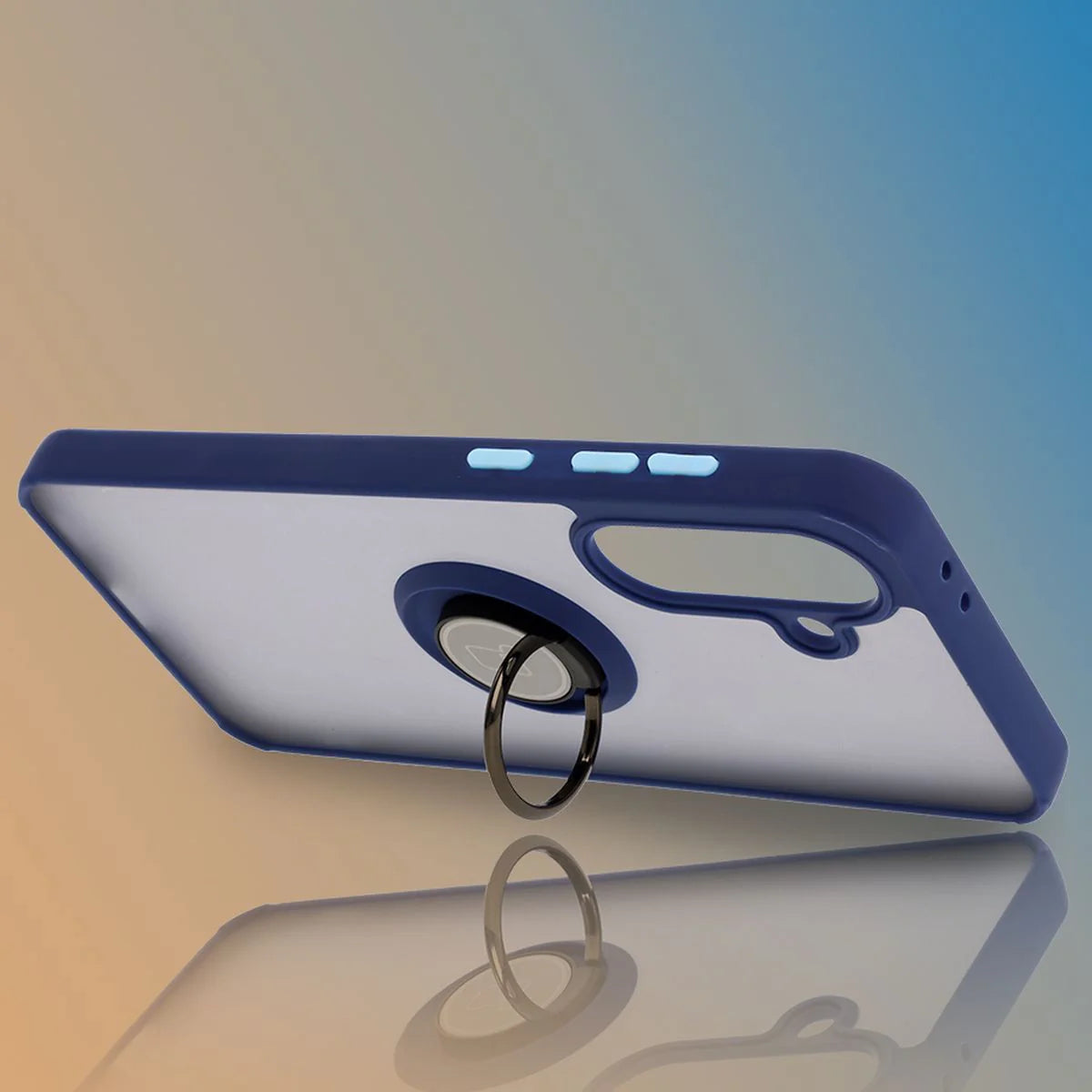 Handyhülle mit Fingergriff für Galaxy A36 5G, Bizon Case Hybrid Ring, getönt mit dunkelblauem Rahmen