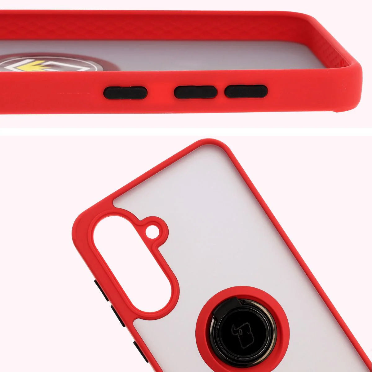 Handyhülle mit Fingergriff für Galaxy A36 5G, Bizon Case Hybrid Ring, getönt mit rotem Rahmen