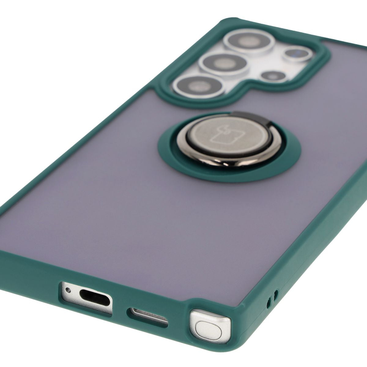 Handyhülle mit Fingergriff für Galaxy S25 Ultra, Bizon Case Hybrid Ring, getönt mit dunkelgrünem Rahmen