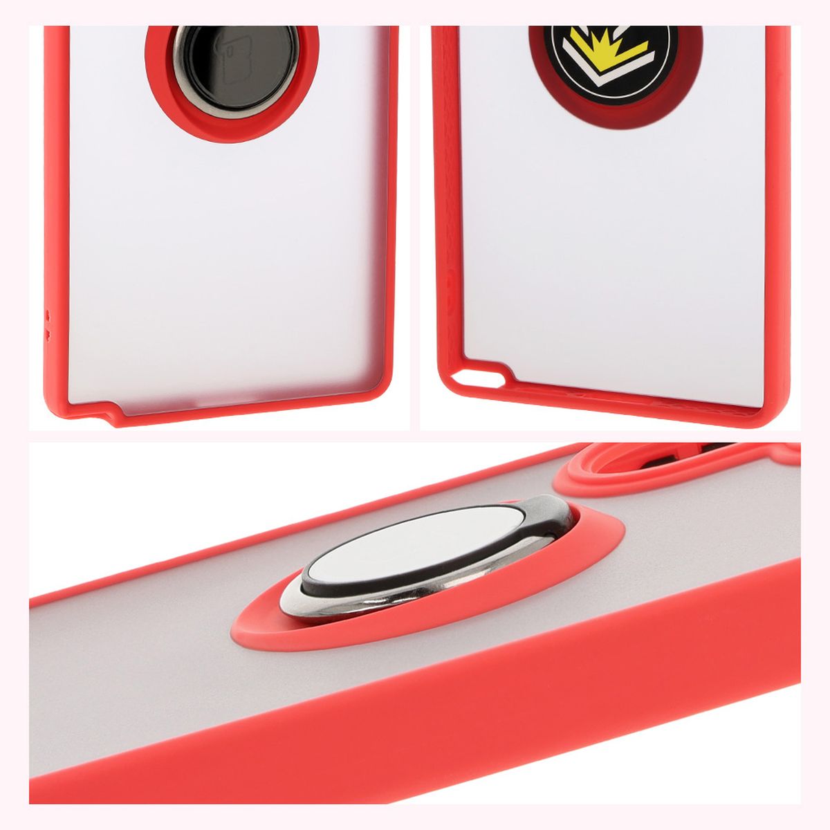 Handyhülle mit Fingergriff für Galaxy S25 Ultra, Bizon Case Hybrid Ring, getönt mit rotem Rahmen