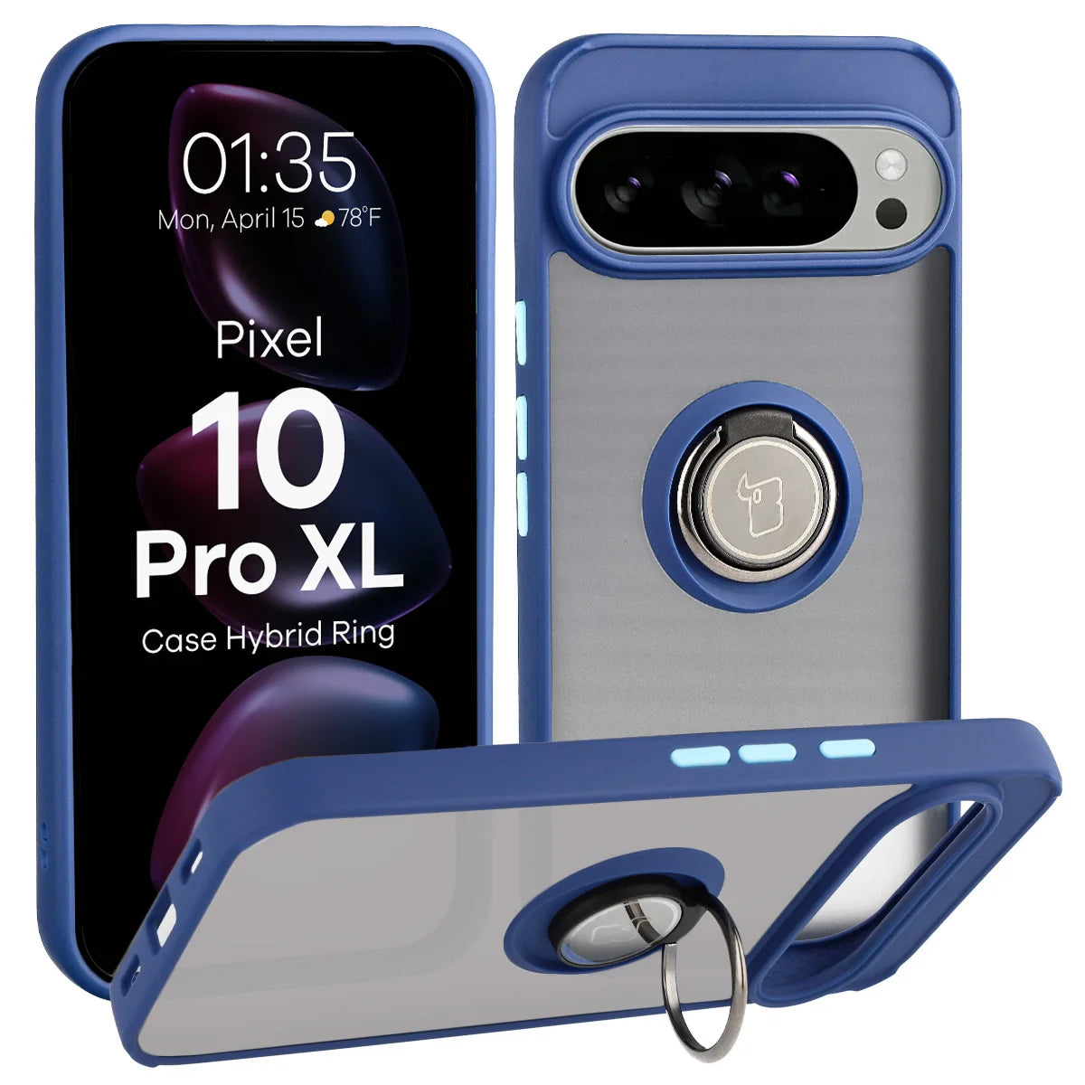 Handyhülle mit Fingergriff für Google Pixel 10 Pro XL, Bizon Case Hybrid Ring, getönt mit dunkelblauem Rahmen