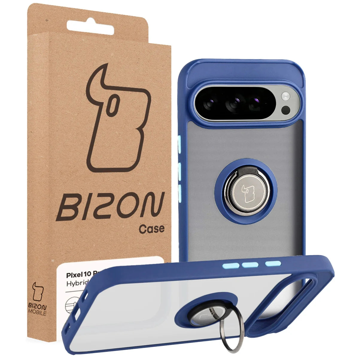 Handyhülle mit Fingergriff für Google Pixel 10 Pro XL, Bizon Case Hybrid Ring, getönt mit dunkelblauem Rahmen