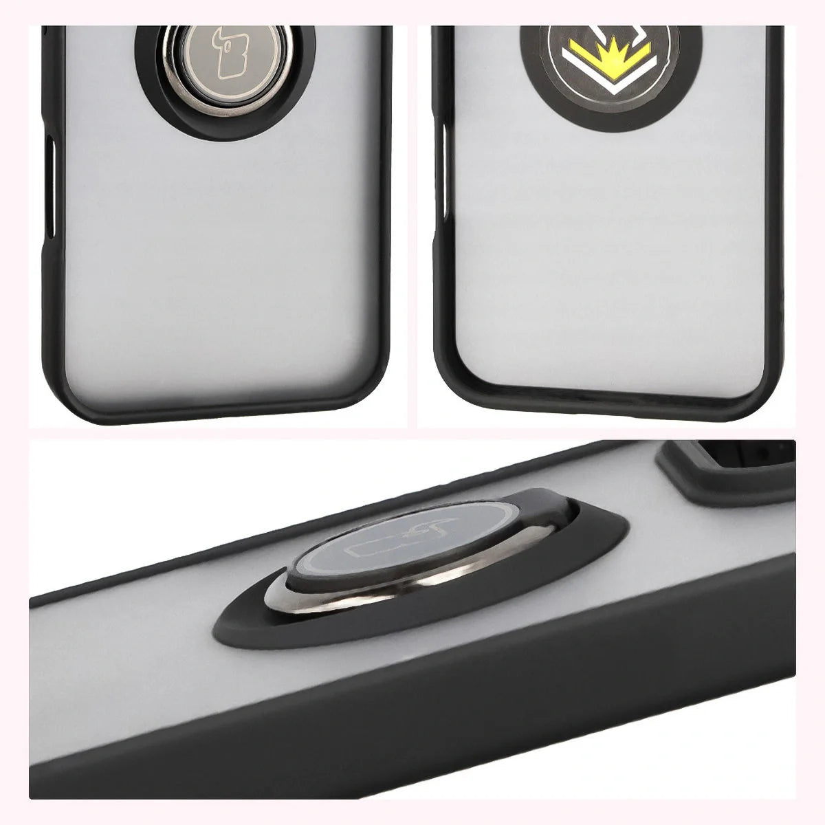 Handyhülle mit Fingergriff für Honor 400 Lite, Bizon Case Hybrid Ring, getönt mit schwarzem Rahmen