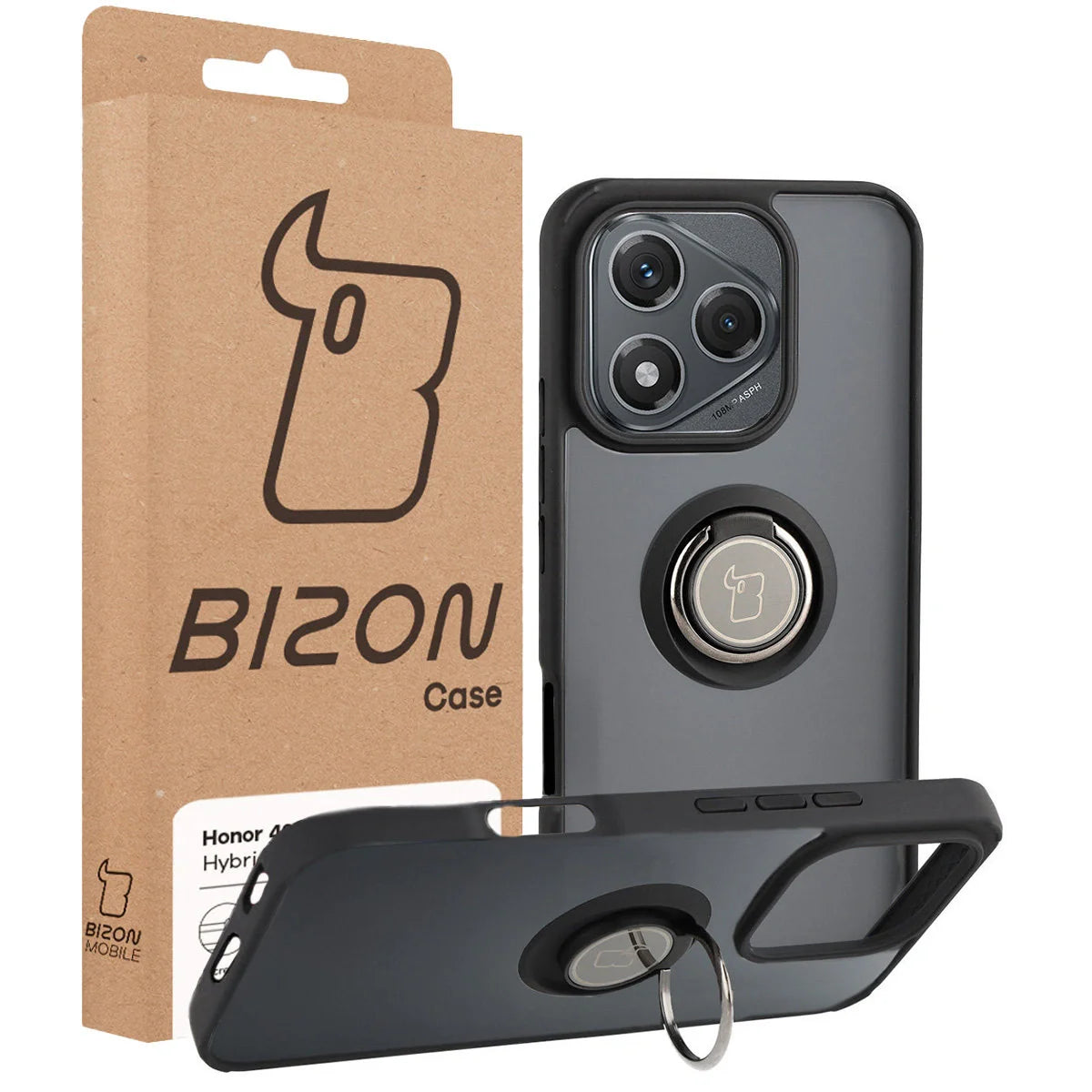 Handyhülle mit Fingergriff für Honor 400 Lite, Bizon Case Hybrid Ring, getönt mit schwarzem Rahmen