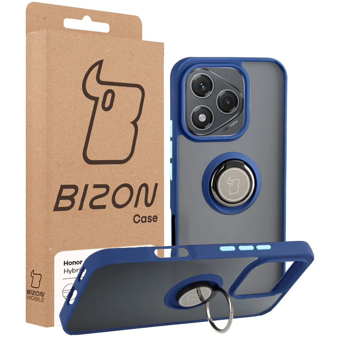 Handyhülle mit Fingergriff für Honor 400 Lite, Bizon Case Hybrid Ring, getönt mit dunkelblauem Rahmen