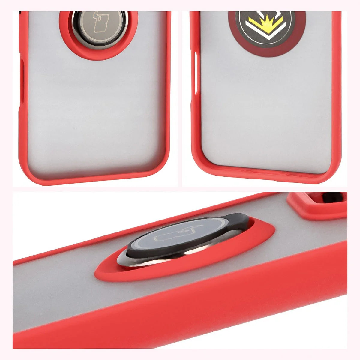 Handyhülle mit Fingergriff für Honor 400 Lite, Bizon Case Hybrid Ring, getönt mit rotem Rahmen