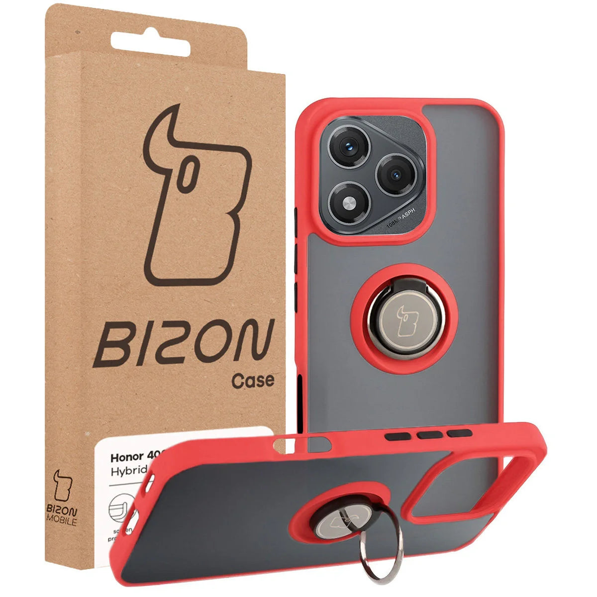 Handyhülle mit Fingergriff für Honor 400 Lite, Bizon Case Hybrid Ring, getönt mit rotem Rahmen