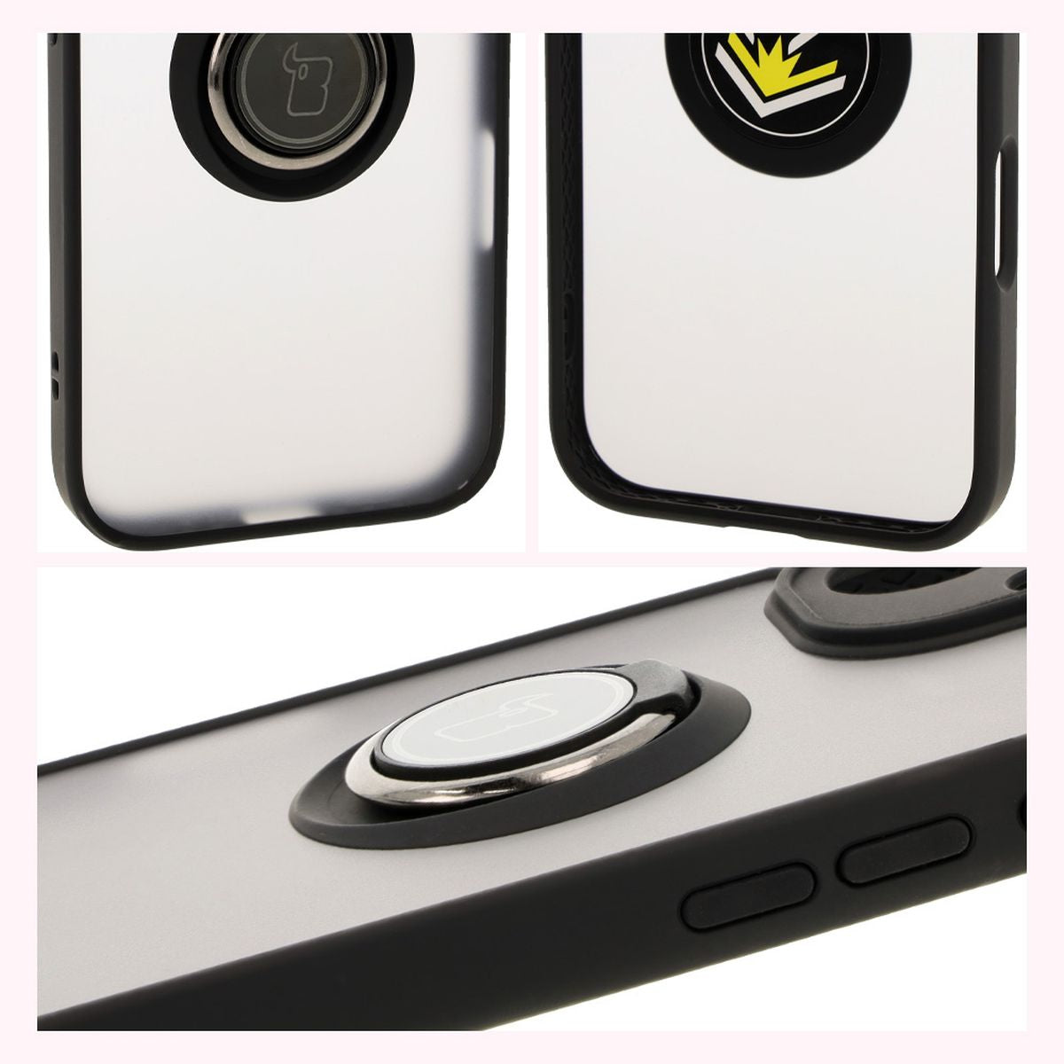 Handyhülle mit Fingergriff für iPhone 16, Bizon Case Hybrid Ring, getönt mit schwarzem Rahmen