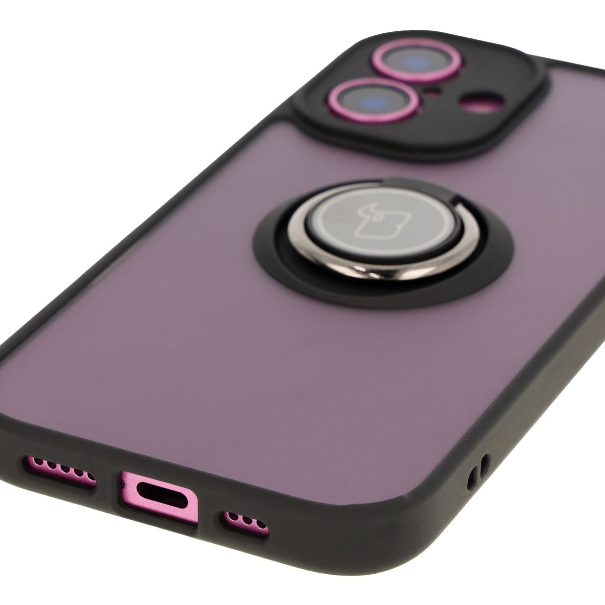 Handyhülle mit Fingergriff für iPhone 16, Bizon Case Hybrid Ring, getönt mit schwarzem Rahmen