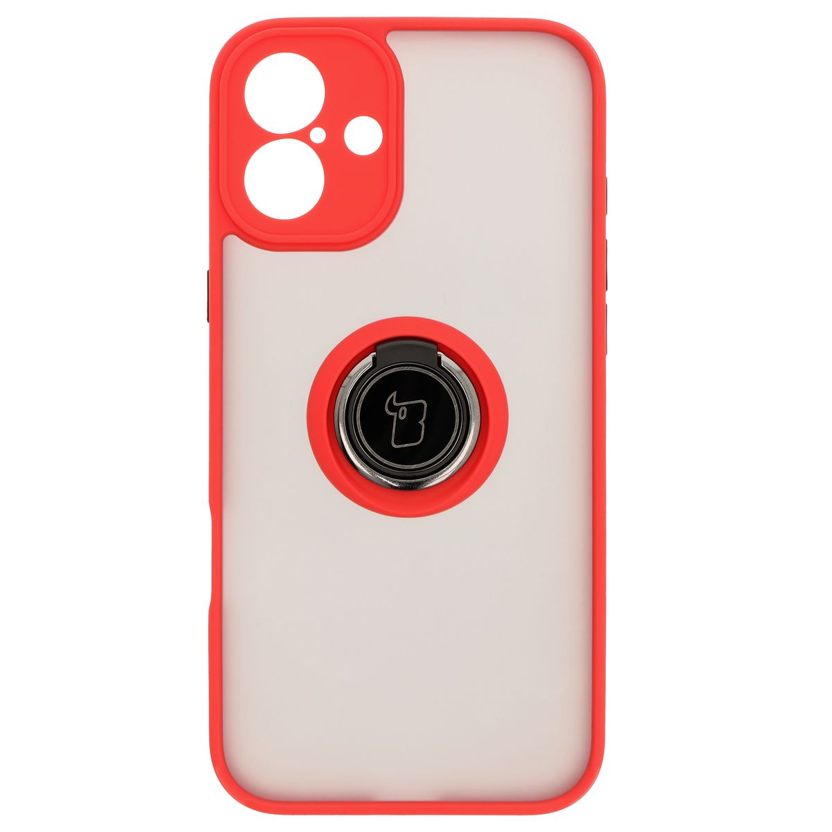 Handyhülle mit Fingergriff für iPhone 16 Plus, Bizon Case Hybrid Ring, getönt mit rotem Rahmen