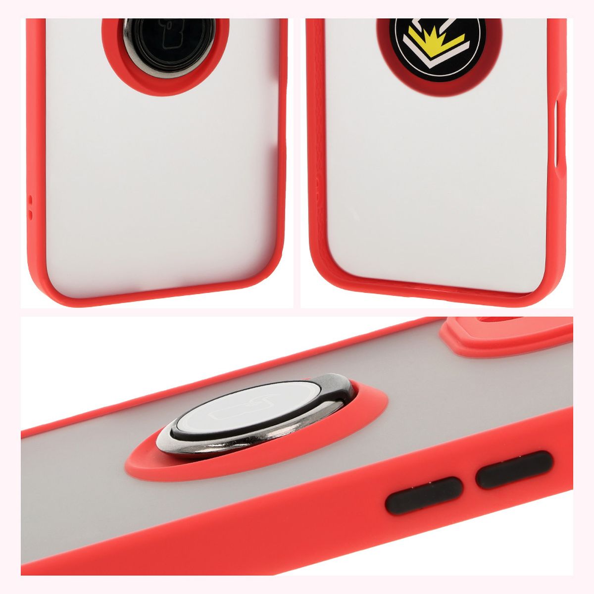 Handyhülle mit Fingergriff für iPhone 16 Plus, Bizon Case Hybrid Ring, getönt mit rotem Rahmen