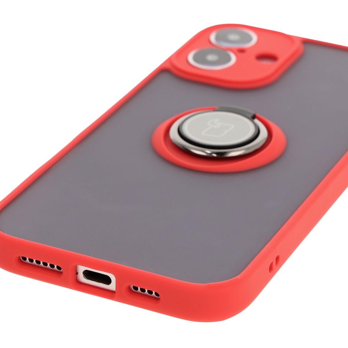 Handyhülle mit Fingergriff für iPhone 16 Plus, Bizon Case Hybrid Ring, getönt mit rotem Rahmen