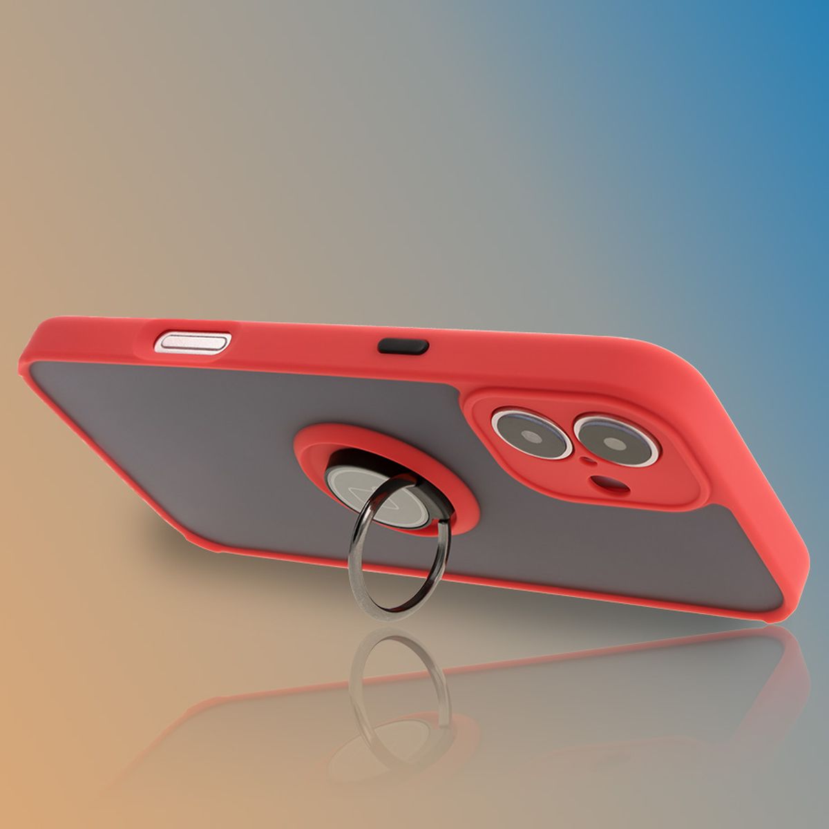 Handyhülle mit Fingergriff für iPhone 16 Plus, Bizon Case Hybrid Ring, getönt mit rotem Rahmen