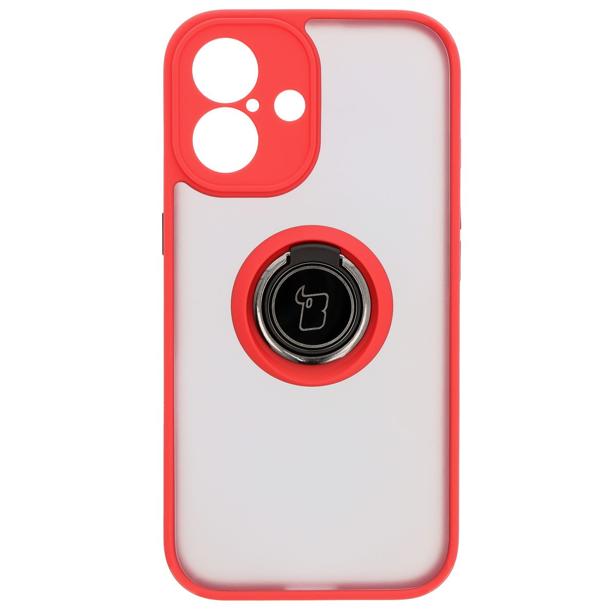 Handyhülle mit Fingergriff für iPhone 16, Bizon Case Hybrid Ring, getönt mit rotem Rahmen