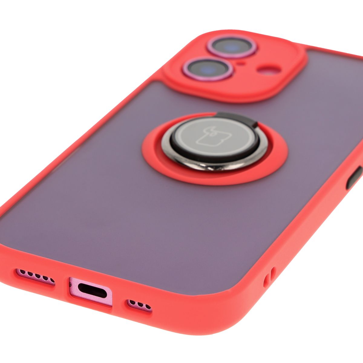 Handyhülle mit Fingergriff für iPhone 16, Bizon Case Hybrid Ring, getönt mit rotem Rahmen
