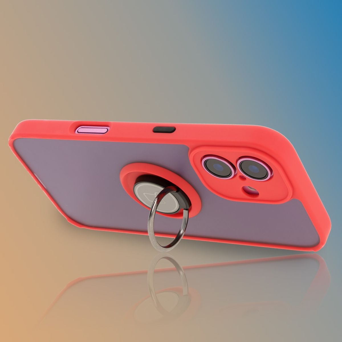 Handyhülle mit Fingergriff für iPhone 16, Bizon Case Hybrid Ring, getönt mit rotem Rahmen
