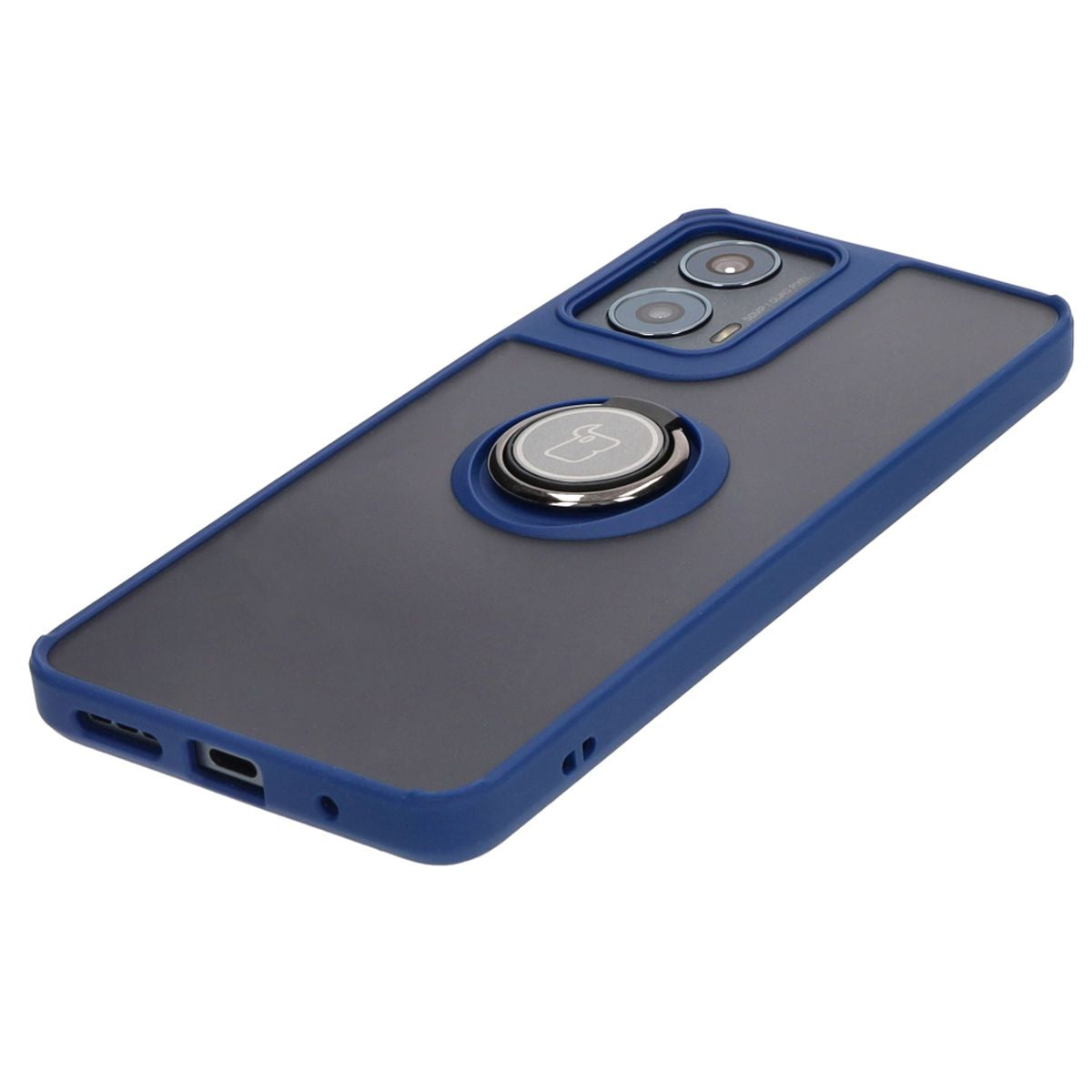 Handyhülle mit Fingergriff für Motorola Moto G04 / G24 / G24 Power, Bizon Case Hybrid Ring, getönt mit dunkelblauem Rahmen