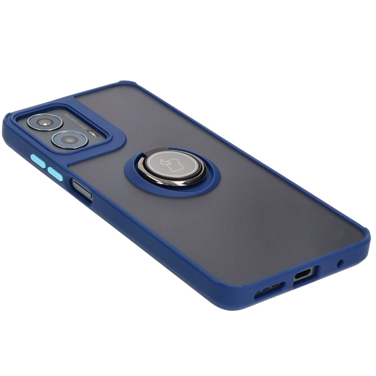 Handyhülle mit Fingergriff für Motorola Moto G04 / G24 / G24 Power, Bizon Case Hybrid Ring, getönt mit dunkelblauem Rahmen