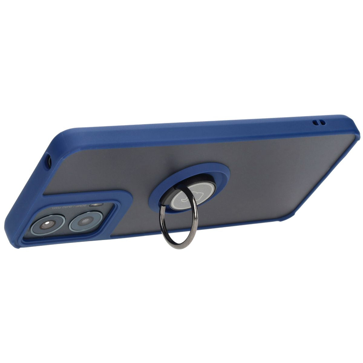 Handyhülle mit Fingergriff für Motorola Moto G04 / G24 / G24 Power, Bizon Case Hybrid Ring, getönt mit dunkelblauem Rahmen