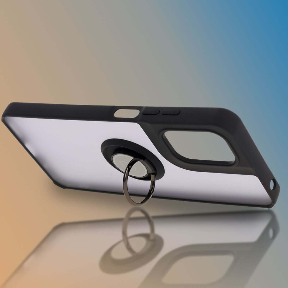 Handyhülle mit Fingergriff für Motorola Moto G05 / E15, Bizon Case Hybrid Ring, getönt mit schwarzem Rahmen