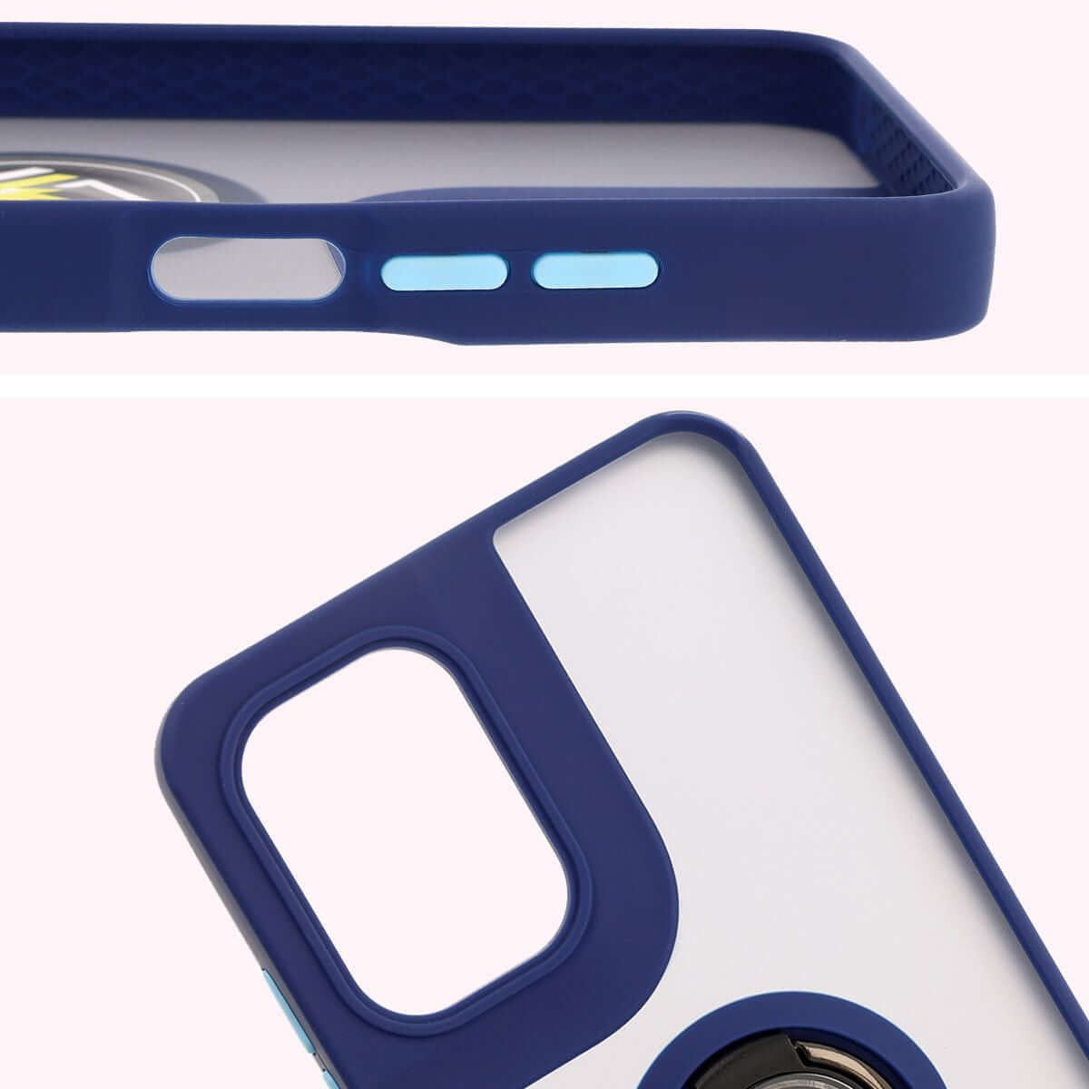 Handyhülle mit Fingergriff für Motorola Moto G05 / E15, Bizon Case Hybrid Ring, getönt mit dunkelblauem Rahmen