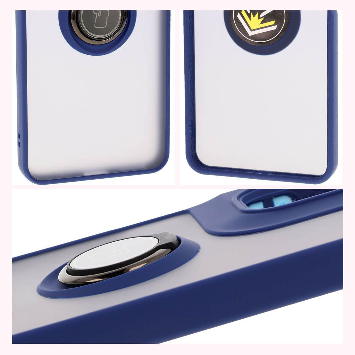 Handyhülle mit Fingergriff für Motorola Moto G05 / E15, Bizon Case Hybrid Ring, getönt mit dunkelblauem Rahmen