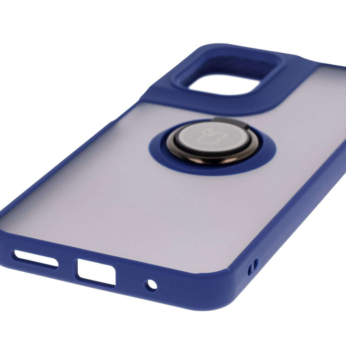 Handyhülle mit Fingergriff für Motorola Moto G05 / E15, Bizon Case Hybrid Ring, getönt mit dunkelblauem Rahmen