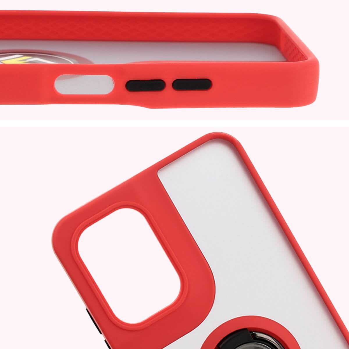 Handyhülle mit Fingergriff für Motorola Moto G05 / E15, Bizon Case Hybrid Ring, getönt mit rotem Rahmen