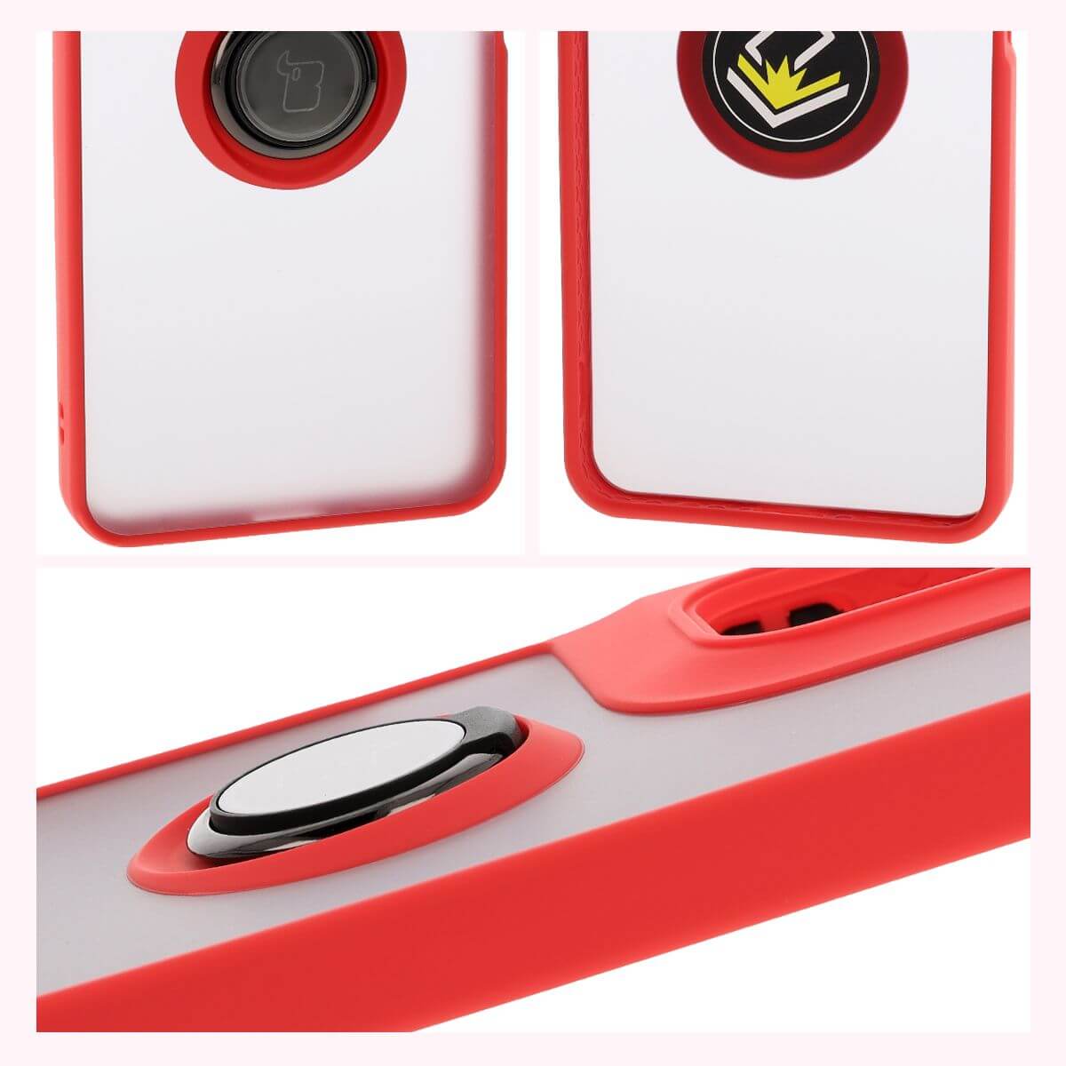 Handyhülle mit Fingergriff für Motorola Moto G05 / E15, Bizon Case Hybrid Ring, getönt mit rotem Rahmen
