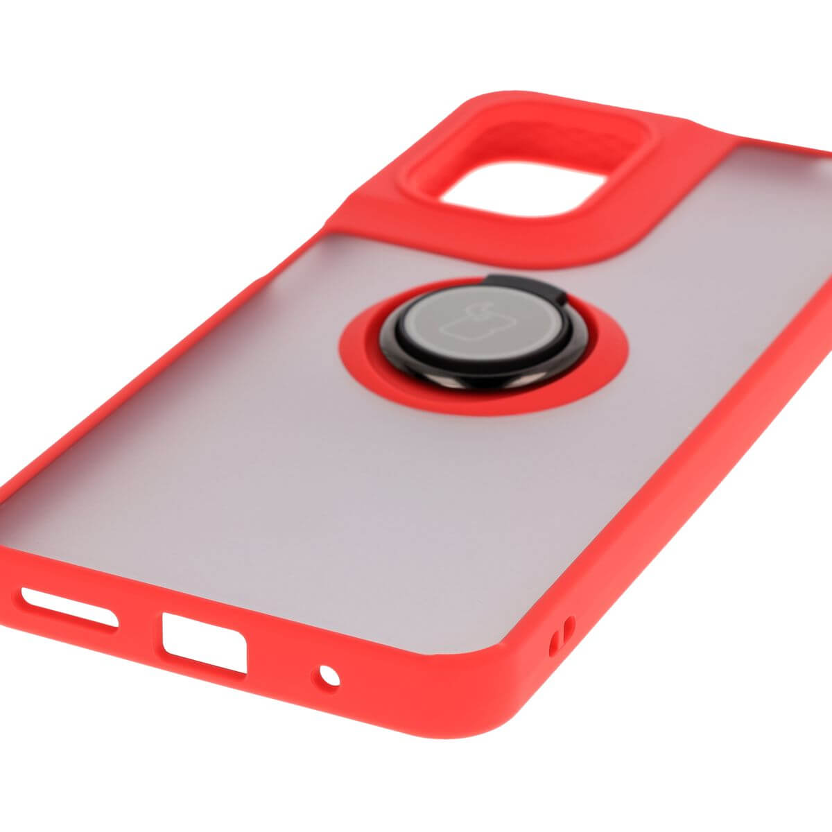 Handyhülle mit Fingergriff für Motorola Moto G05 / E15, Bizon Case Hybrid Ring, getönt mit rotem Rahmen