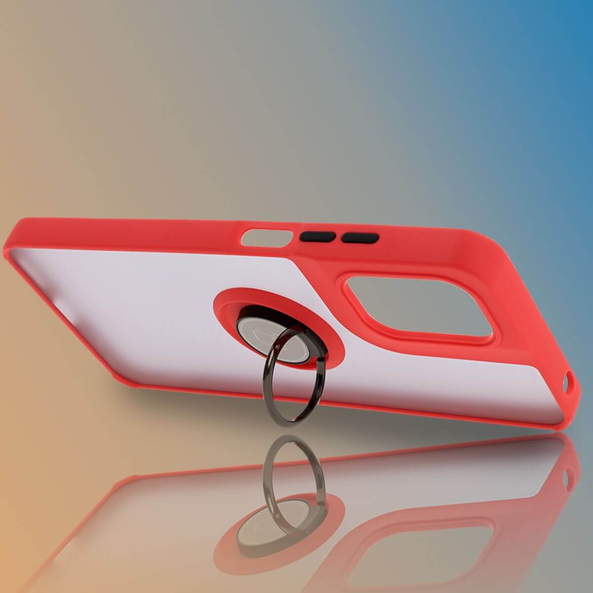 Handyhülle mit Fingergriff für Motorola Moto G05 / E15, Bizon Case Hybrid Ring, getönt mit rotem Rahmen