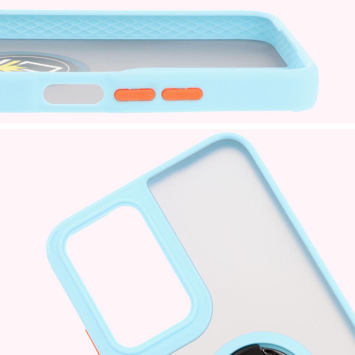 Handyhülle mit Fingergriff für Motorola Moto G35 5G, Bizon Case Hybrid Ring, getönt mit hellblauem Rahmen
