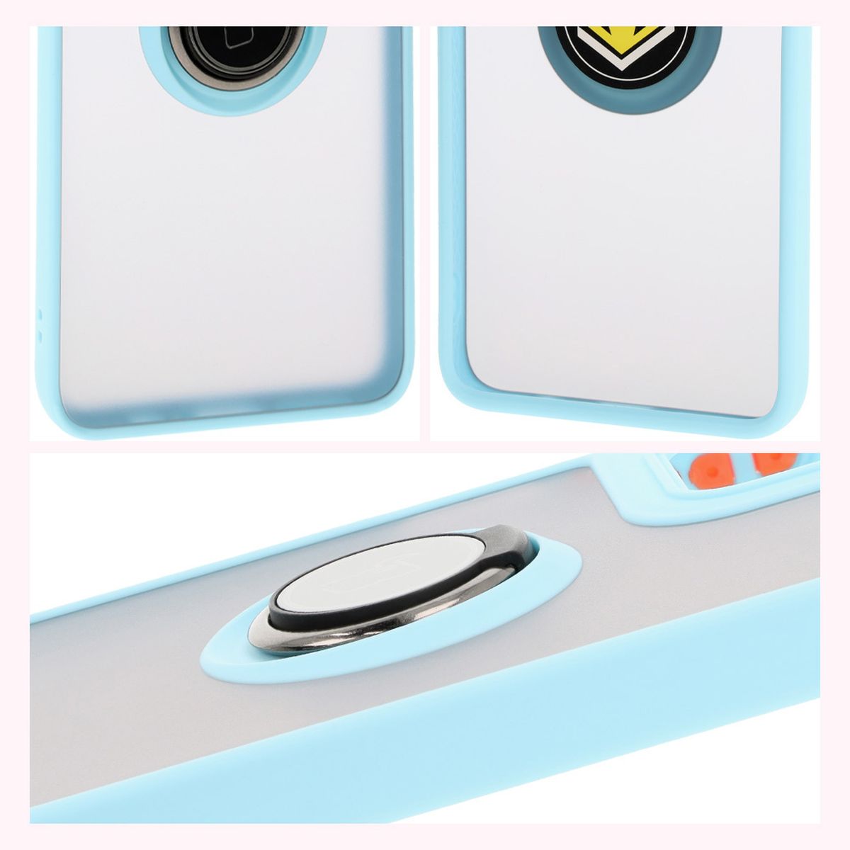 Handyhülle mit Fingergriff für Motorola Moto G35 5G, Bizon Case Hybrid Ring, getönt mit hellblauem Rahmen