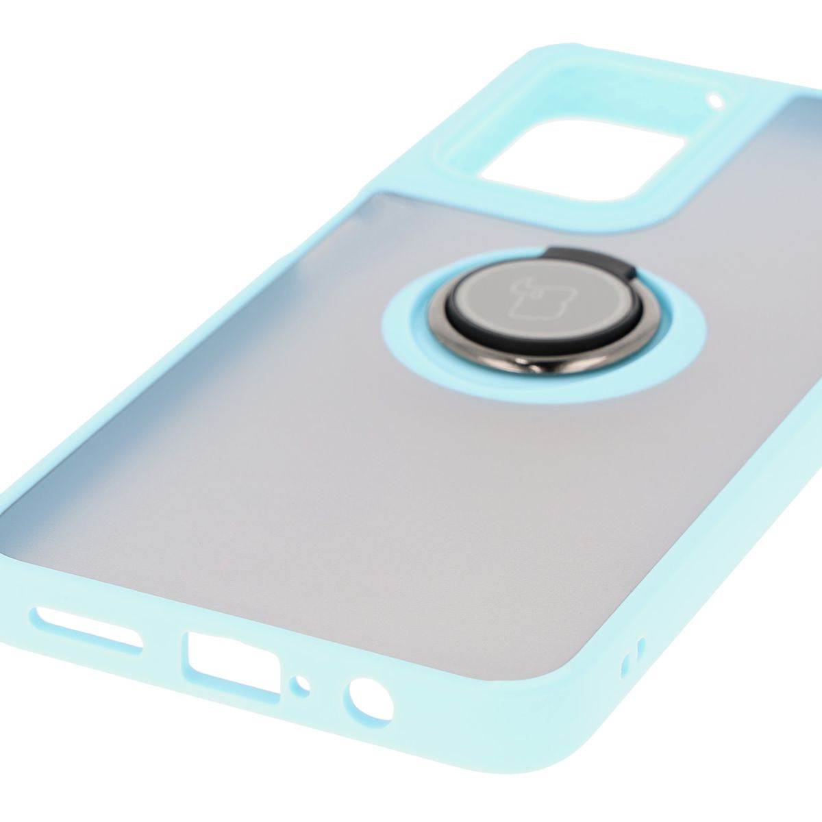 Handyhülle mit Fingergriff für Motorola Moto G35 5G, Bizon Case Hybrid Ring, getönt mit hellblauem Rahmen