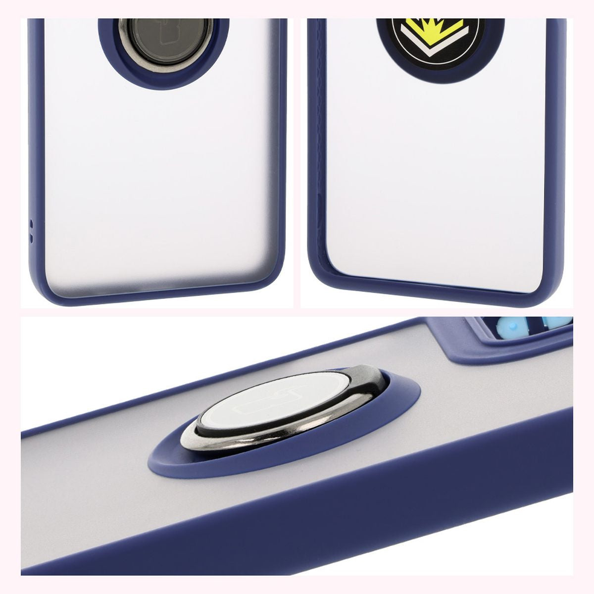 Handyhülle mit Fingergriff für Motorola Moto G55 5G, Bizon Case Hybrid Ring, getönt mit dunkelblauem Rahmen