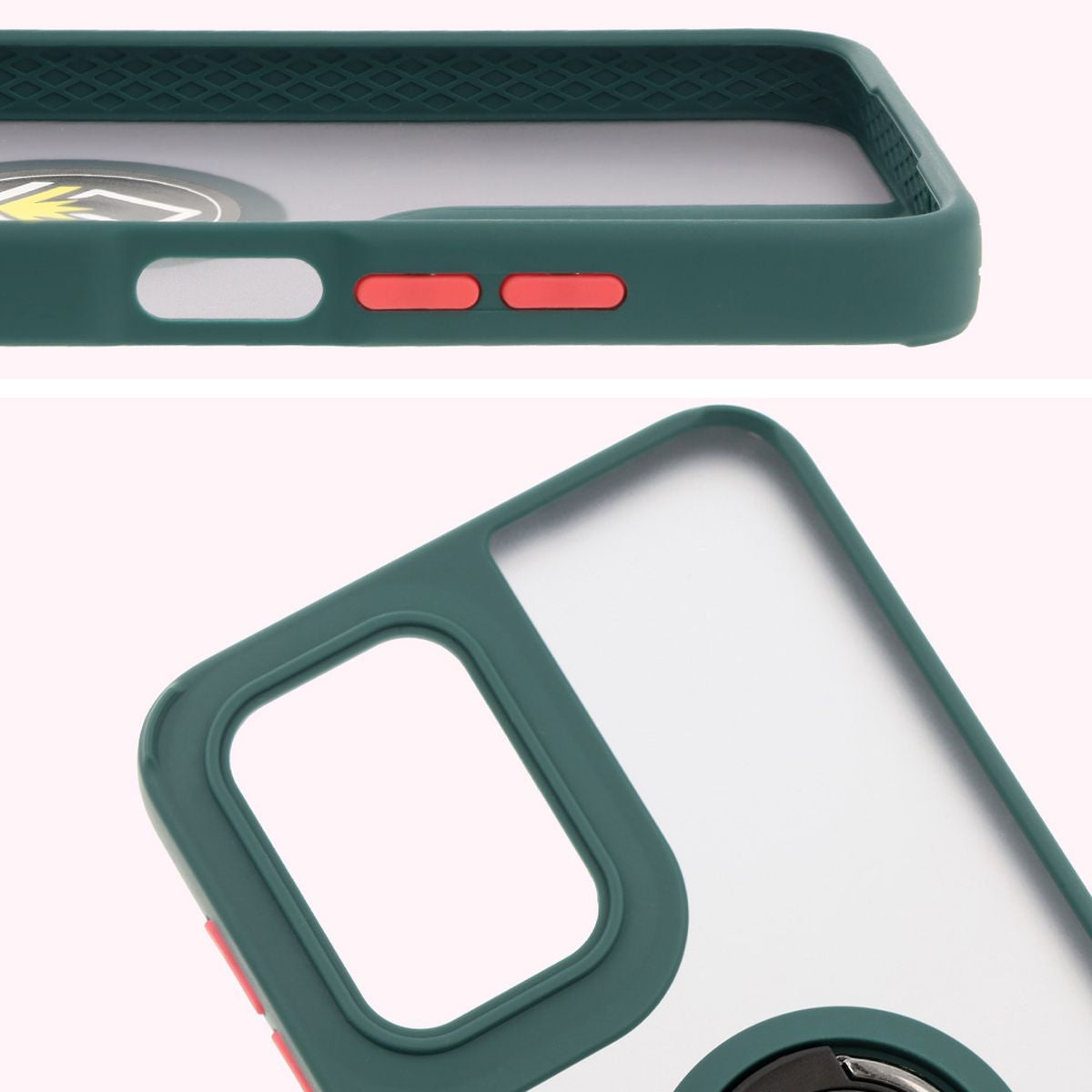 Handyhülle mit Fingergriff für Motorola Moto G55 5G, Bizon Case Hybrid Ring, getönt mit dunkelgrünem Rahmen